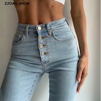 2020 Vintage Skinny cztery przyciski wysokiej talii dżinsy rurki kobiety Slim Fit Stretch spodnie dżinsowe pełnej długości Denim obcisłe spodnie